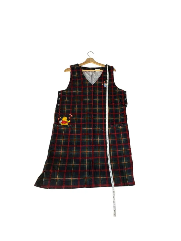Vintage 90s Disney Store Winnie the Pooh Plaid Corduroy Jumper Dress M - Image 13