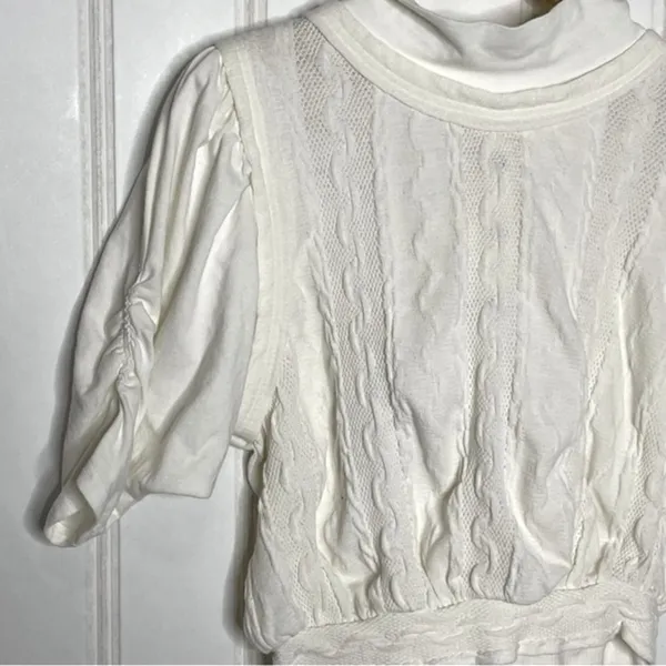 Free People Ivory Cropped Snap Back Sweater Top 457 - Image 4