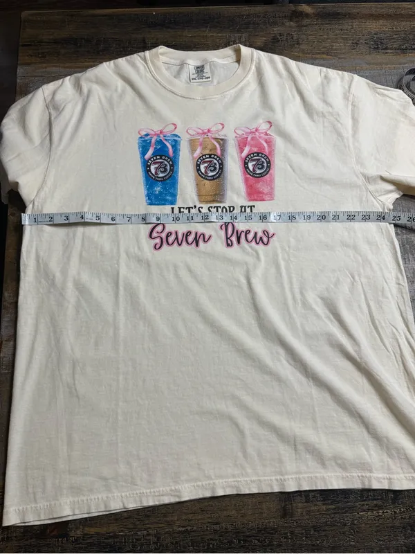 Comfort Colors Cream Tee with Blue, Brown & Pink Drink Graphics - Image 5