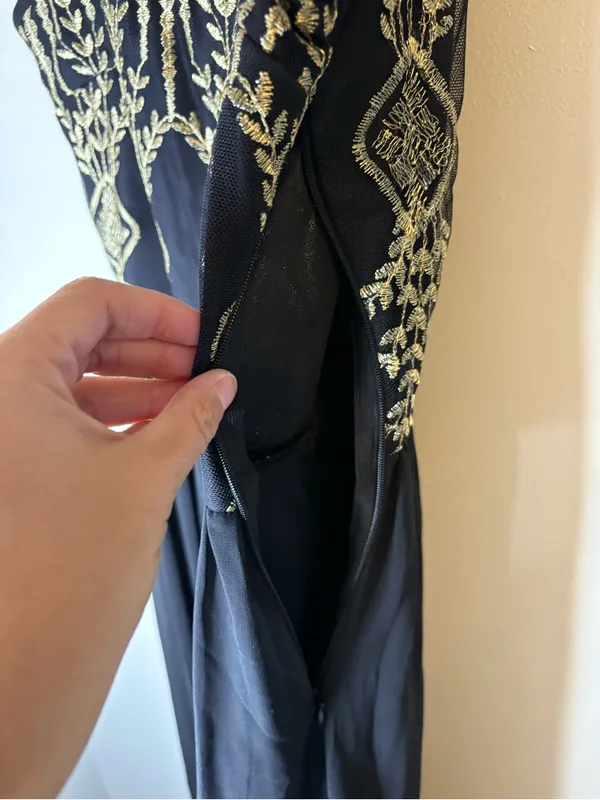Altar’d State Black Gold Embroidered Maxi Dress Size S Formal Boho - Image 5