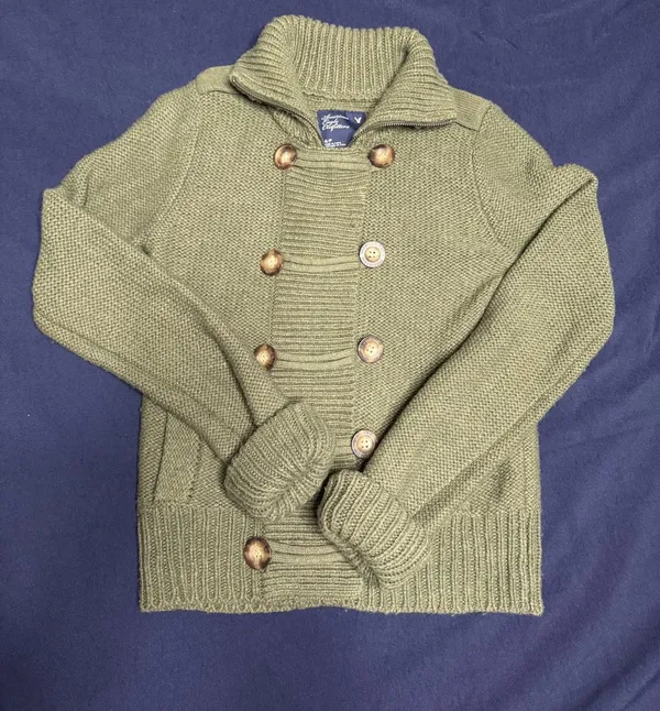 American Eagle Y2K Olive Military Wool Rabbit Hair Knit Cardigan Jacket S - Image 2