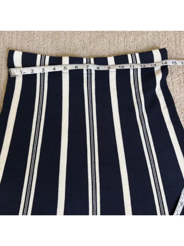 NWT Ann Taylor Factory Navy White Striped Knit A-Line Midi Skirt Size Small - Image 3