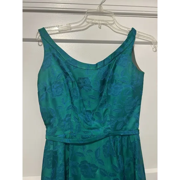 Vintage 1950's Original blue green brocade form fitted long gown Costume Theater - Image 2