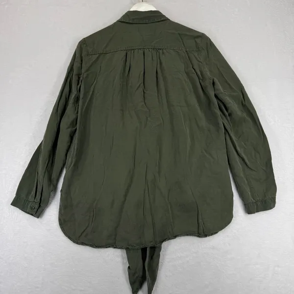 Maeve Anthropologie Olive‎ Green Tencel Tie Front Button Down Blouse Small - Image 8