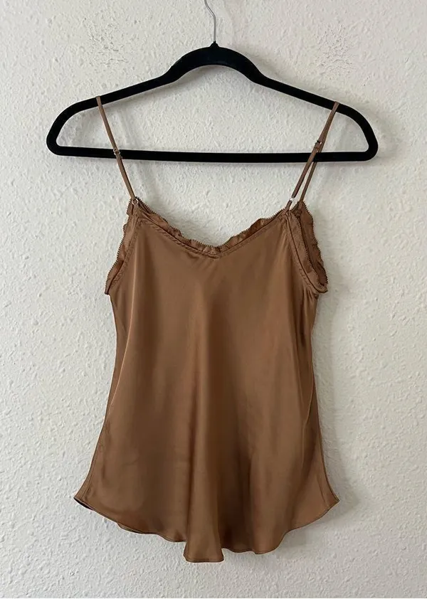 Aritzia Wilfred Brown Satin Cami Tank Top Size XS V Neck - Image 4