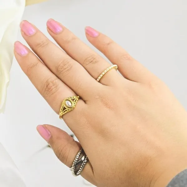 Dainty Micro Pearl Infinity Ring Gold - Image 3