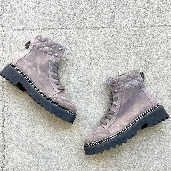 Vince‎ Camuto Merindil Combat Boot Gray Leather Suede Size 7 - Image 3