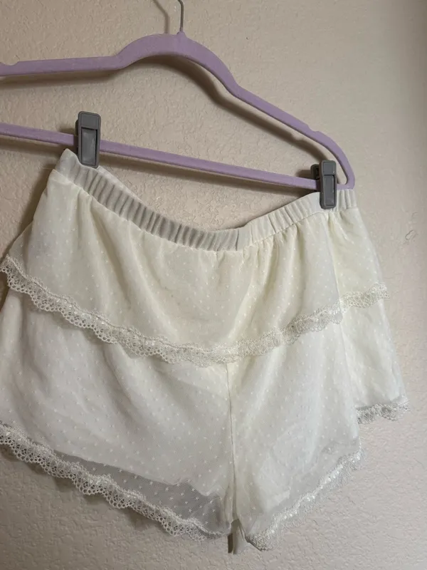 Aerie‎ Cream Lace Ruffled Boxer Shorts Size medium cream coquette sleep NEW - Image 4