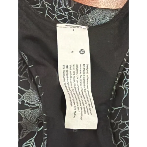 NWOT Lululemon Sports Bra Womens Black Teal Floral High Neck Racerback 4 - Image 3