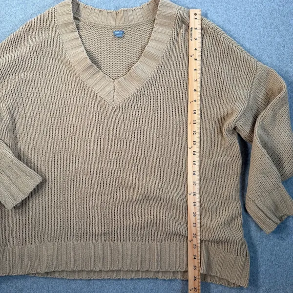Aerie Women's Small Chunky Knit V-Neck Sweater Tan Chenille Pullover Top - Image 6