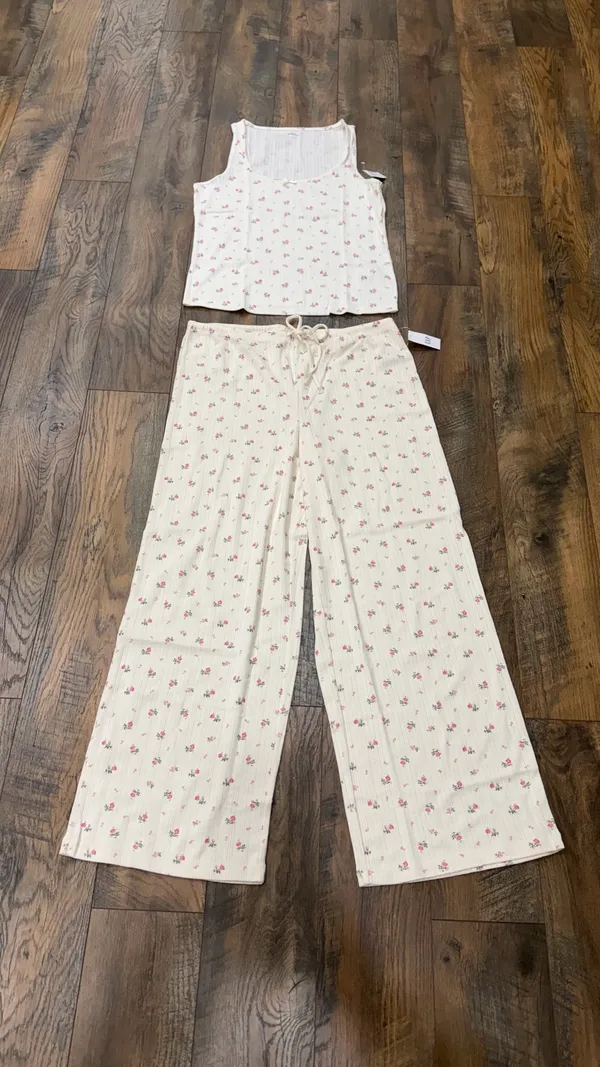 Gap Women’s Pajama Set, Wide Leg Pants And Tank Top, Cream Pink, Size Large, NEW - Image 3
