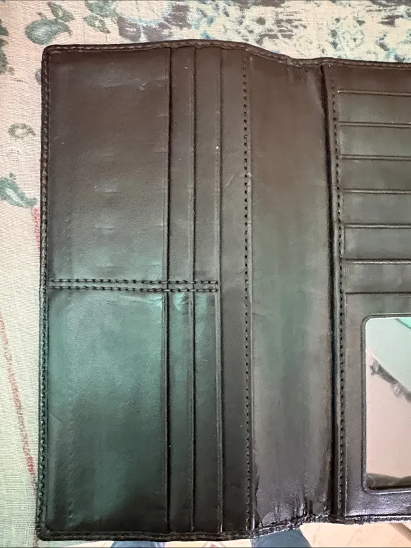 Coach Black Leather Foldover Wallet with Silver Logo - Image 12