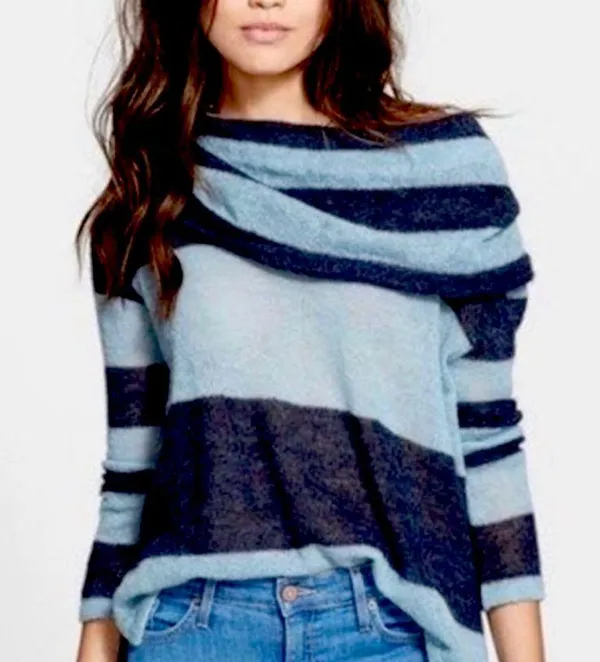 Lulu Rugby Blue Striped Cowl Neck Alpaca Wool Blend Sweater - Image 9