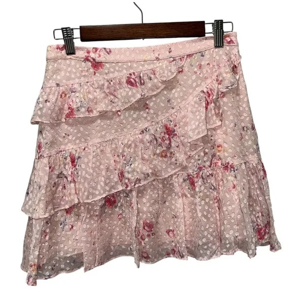 LoveShackFancy Imelda Skirt Bubbly Pink Size 4 Mini Ruffle Skirt Silk Blend - Image 4