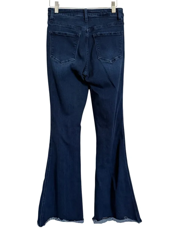Flying Monkey High Rise Flare Jeans Women’s Size 25 Dark Wash Raw Hem Stretch - Image 4