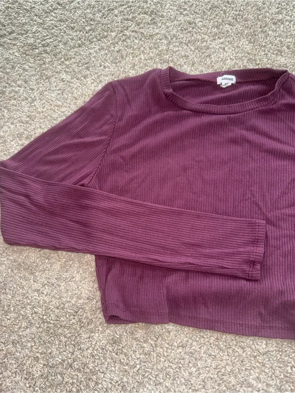 Garage - Ribbed Long Sleeve Crop Top - M, Plum Purple - Image 4
