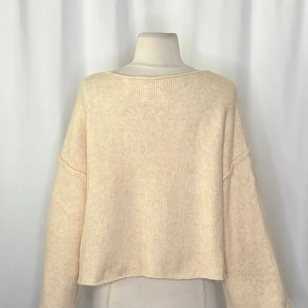 ZARA Bateau Neck Cropped Sweater Wool Solid Ivory‎ Pullover Knit Knitwear Small - Image 9