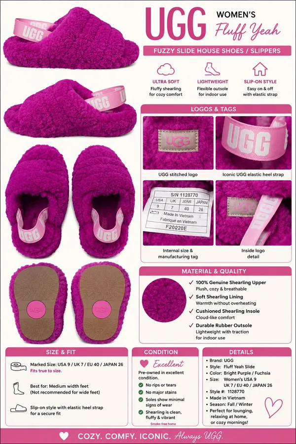 972 UGG Fluff Yeah Fuchsia Platform Slippers Women’s Size 9 - Image 10