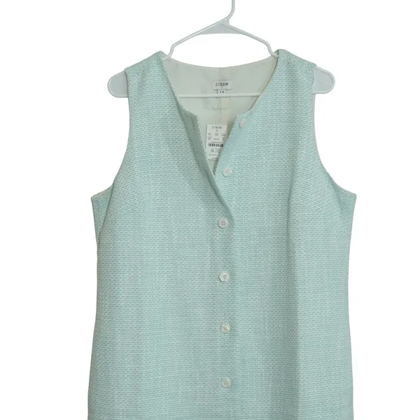 J. Crew Mint Green Tweed Button Front Shift Dress Women's 14 NWT Preppy Chic - Image 2