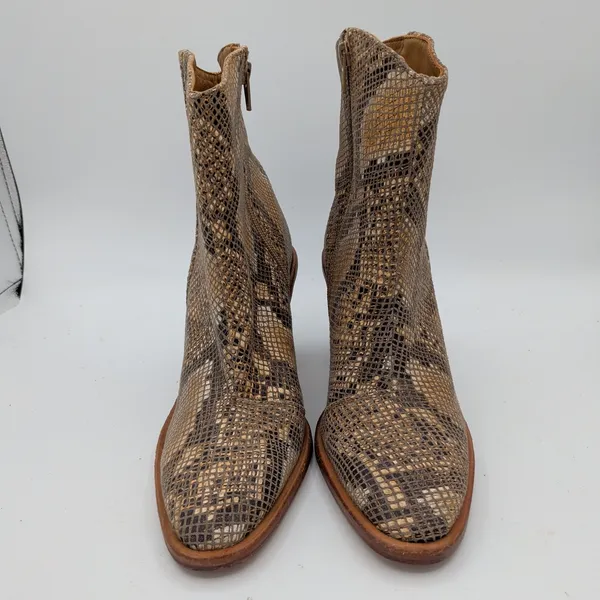 Free People Barclay Western Bootie Snakeskin Leather Block Heel Brown Tan 39 8.5 - Image 3