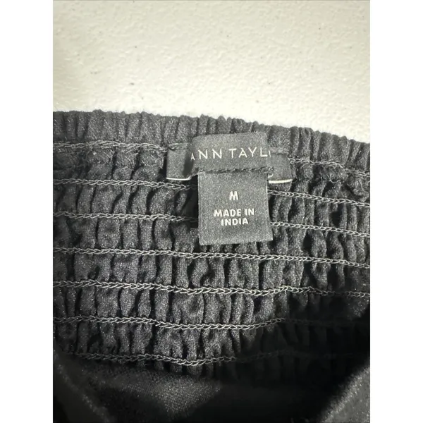 Ann Taylor Top M Black Square Neck Puff Sleeve Back Shirred Blouse Feminine - Image 5