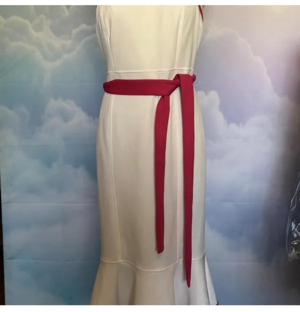 New York & Company Strapless White Dress with Pink Waist Tie and Hem Accent - Image 3