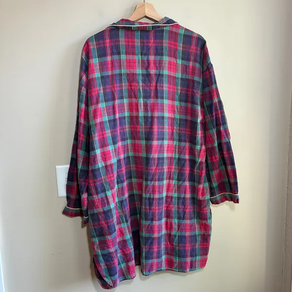 vintage long sleeved shift sleep dress button front red checkered y2k style M - Image 5