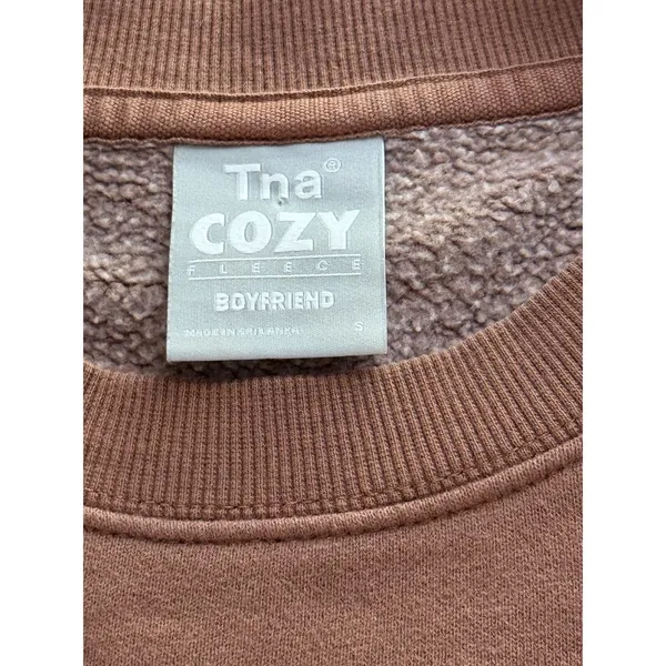 Aritzia TNA Cozy Fleece Boyfriend‎ Crew Neck Long Sleeve Sweatshirt Size Small - Image 3