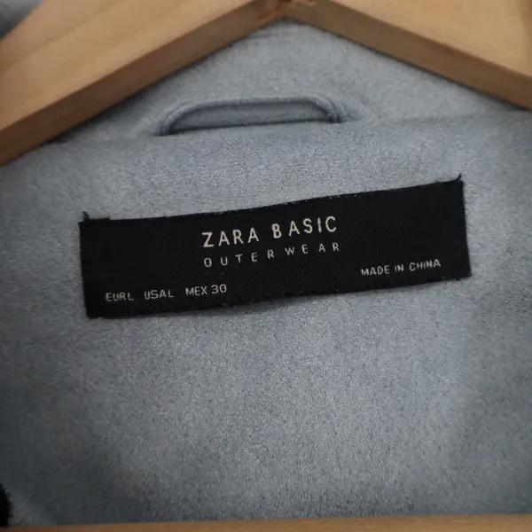 Zara Basic Light Blue Faux Suede Moto Biker Jacket Cropped Size L - Image 2