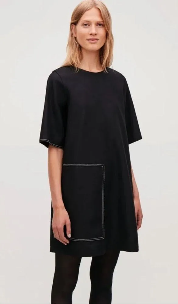 Cos topstitched black wool/cashmere mod short sleeve dress size 2 - Image 2