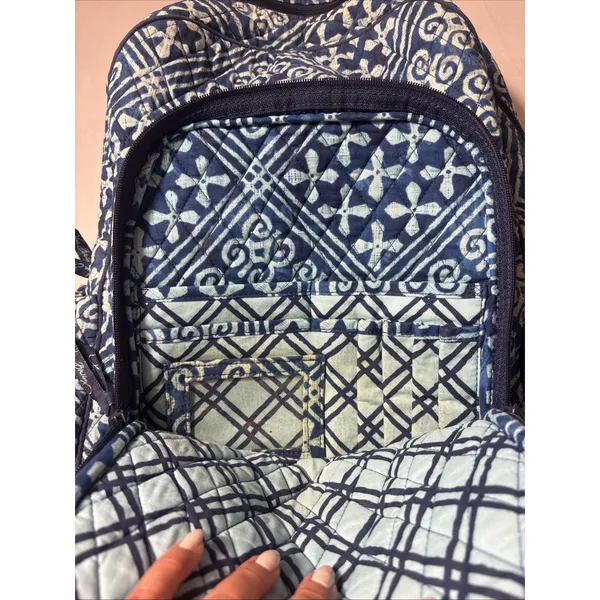 Vera Bradley Cuban Tiles Campus Tech Backpack RETIRED Blue Laptop Compartment - Image 6