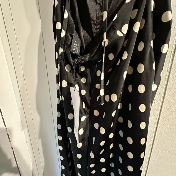 AKIRA Black and White Polka Dot Maxi FIT AND FLARE Dress - Image 3