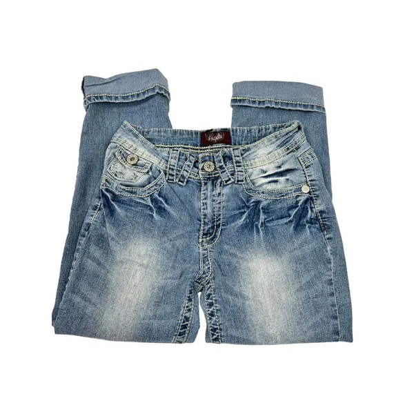 Angels Y2K Capri Jeans Size 6 26x22.5 Light Wash Embroidered Flap‎ Pocket Denim - Image 6