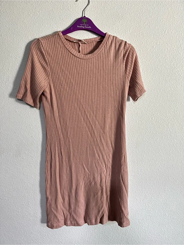 Reformation Ribbed Short-Sleeve Mini Dress in Dusty Rose Body Con Mini comfort Stretchy Size - Image 5