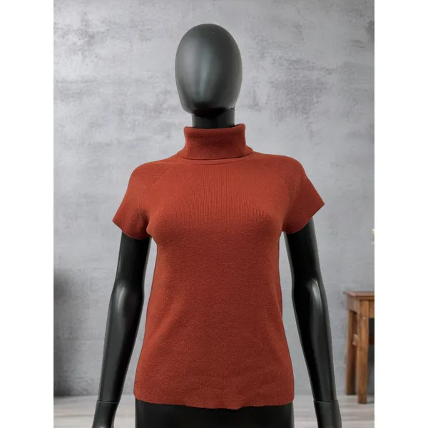 Luca Luca 100% Cashmere Rust‎ Short Sleeve Turtleneck Sweater L - Image 2