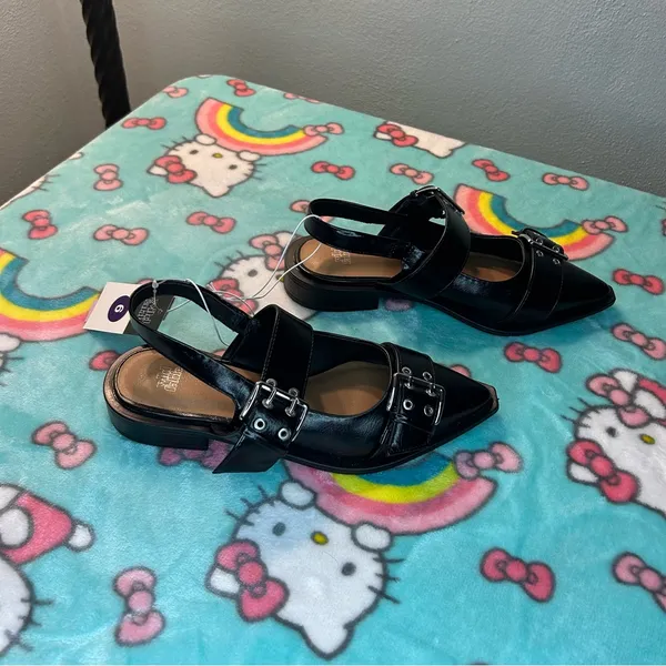 Size 6‎ Peyton Double Buckle black Slingback Flats by wild fable - Image 3