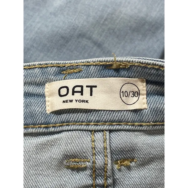 OAT Blue Light Wash High Waisted Split A Line Midi Denim Jean Skirt Size 10/30 - Image 4