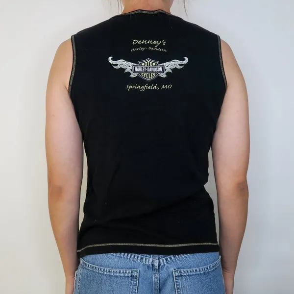 Y2K Harley Davidson Cheetah Gold Sparkly Tank Top Black Size L - Image 4
