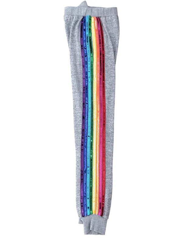 Lola And The Boys Heather Grey Rainbow Sequins Crew Neck Joggers Knit Set Small - Image 11