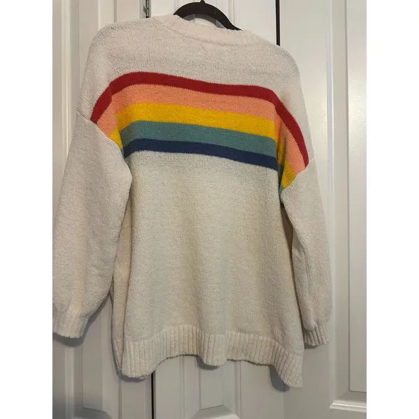 American Eagle‎ Womens Rainbow Striped Knit Sweater Cream Pullover XS XSmall - Image 7