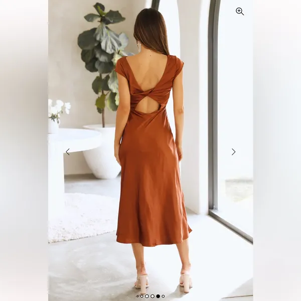Hello Molly GET IN FORMATION SATIN MIDI DRESS‎ BROWN - Image 4