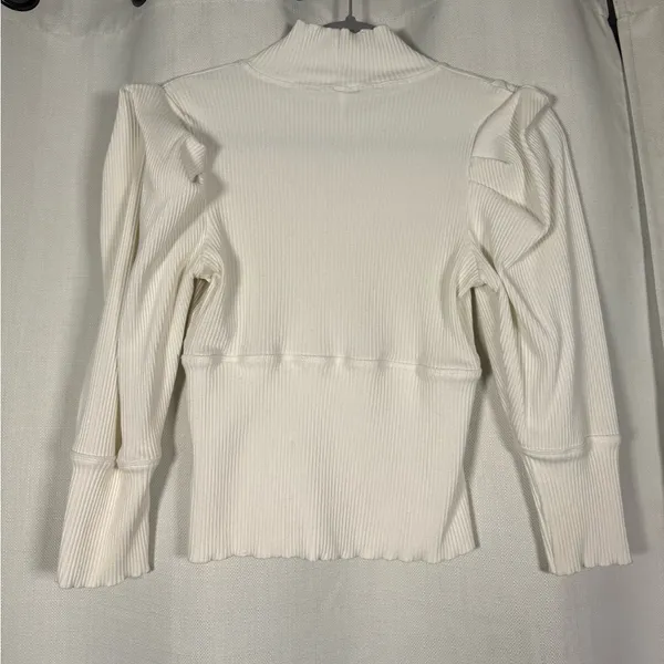 Free People Lala Puff Sleeve Ribbed White Cropped Top Size Large - Image 3