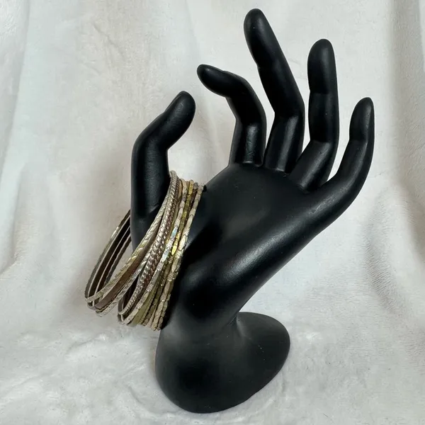 Vintage Set of 15 Stacking Bracelets Silver Gold Copper Tones - Image 3