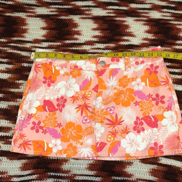Fairycore Boho Micro Mini Low Rise Pink Orange Floral Hawaiian Style Skirt Measurement in pics - Image 3