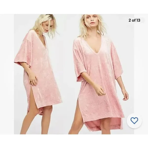 Free People Pink Crushed Velvet Split Hem Tunic Dress M - Image 6