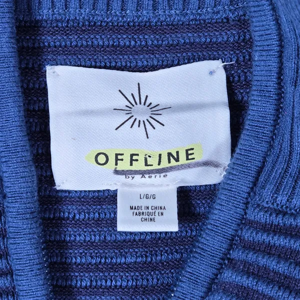 OFFLINE by Aerie Home Stretch Ribbed Sweater Quarter Zip Blue Pullover Sweater L - Image 4