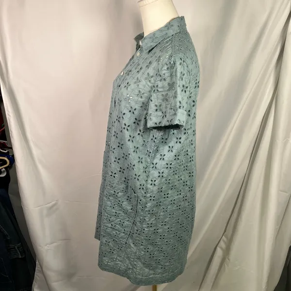 GAP XXS Blue Eyelet‎ Shirt Dress Button Front Short Sleeve Preppy Coquette - Image 8