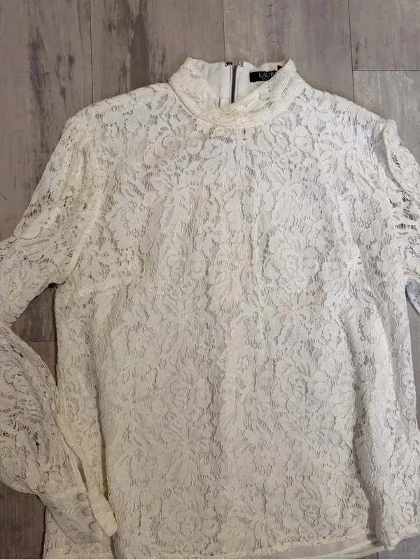 Ralph Lauren Ivory Floral Lace Mock Neck Blouse - Image 2