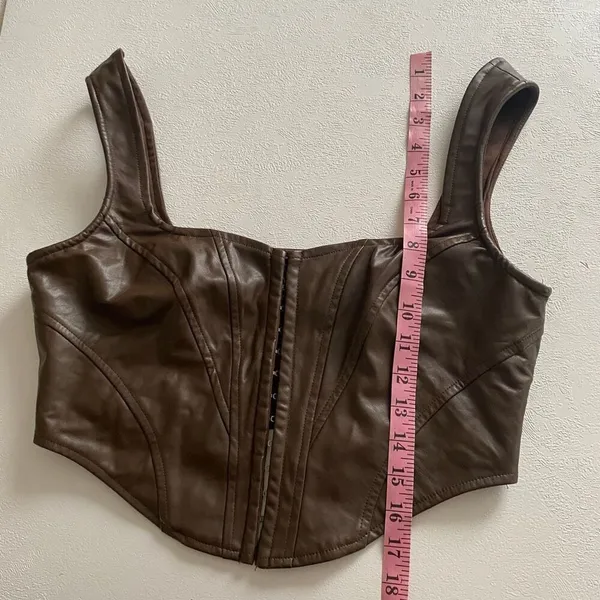 Windsor Brown Faux Leather Corset Top Size L Bustier Hook Front Structured Crop - Image 6