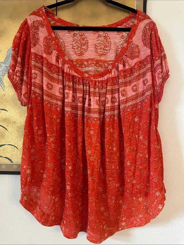 Free People Paisley Puff-Sleeve T-Shirt in Fruit Punch Combo - Image 10